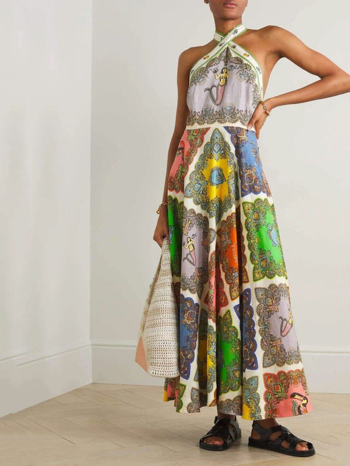 Lavinia | Maxi Halter Neck Dress with Boho Print
