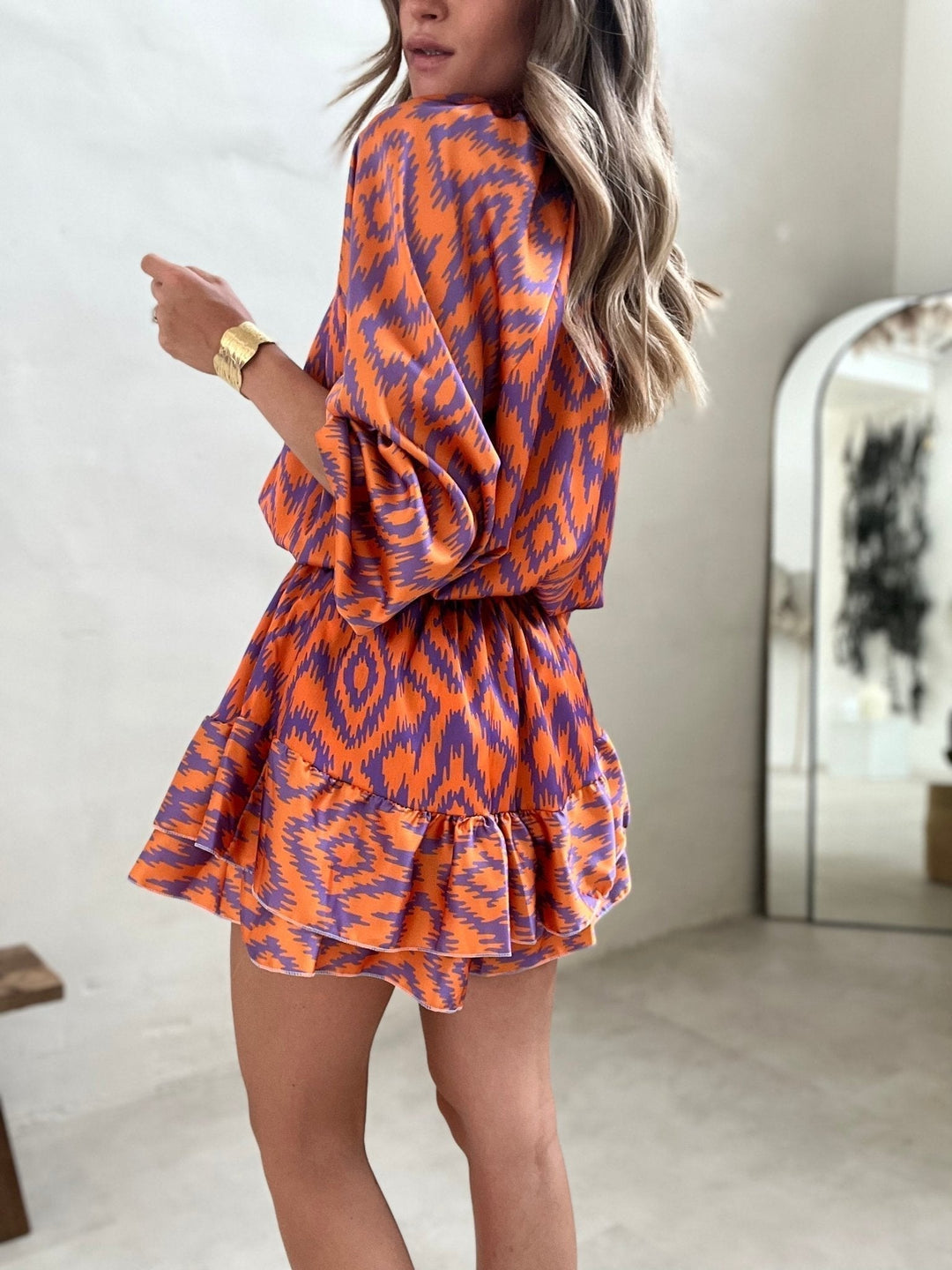 Eleanor | Mini Shirt Dress with Boho Print and Ruffle Hem