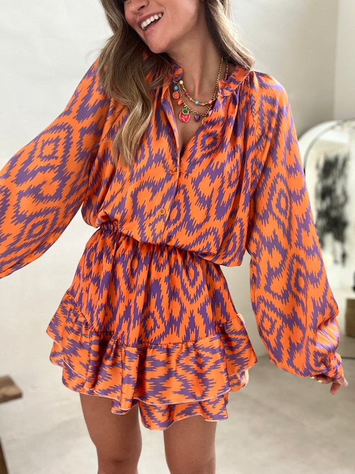 Eleanor | Mini Shirt Dress with Boho Print and Ruffle Hem