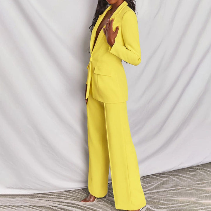 Serena | Blazer Set with Wide Leg Trousers and Deep V Lapel