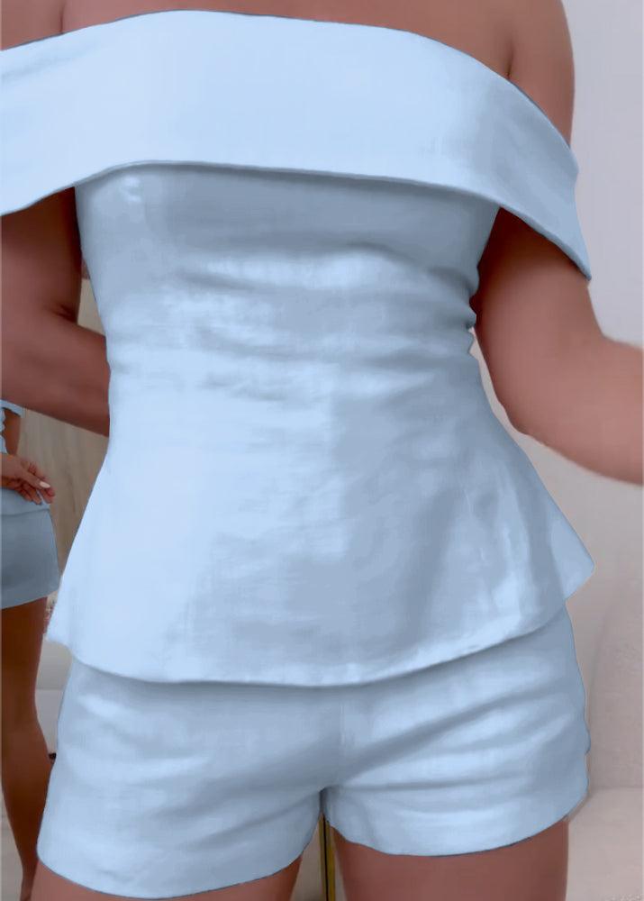 Women's Off Shoulder Two Piece Set with High Waist Shorts