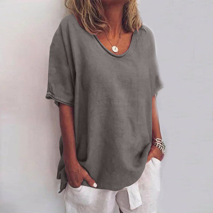 Babs | Relaxed Fit Top with Scoop Neckline and Short Sleeves