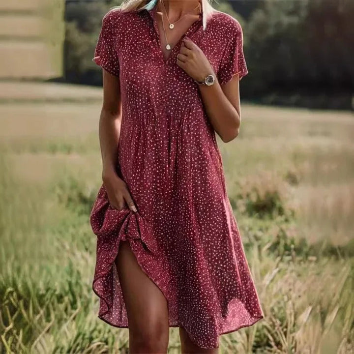 Wendy | Midi Summer Dress with V-Neck and Short Sleeves