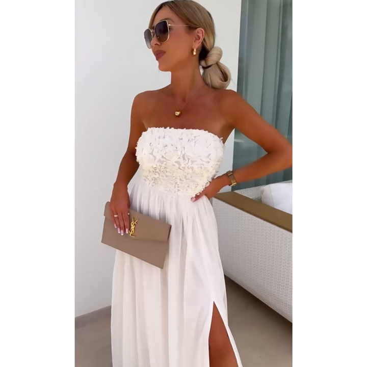 Olivia | Maxi Wedding Guest Dress with Strapless Bodice and Sequin Detail