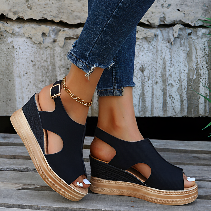 Women's Orthopedic Cutout Wedge Sandals with Back Strap
