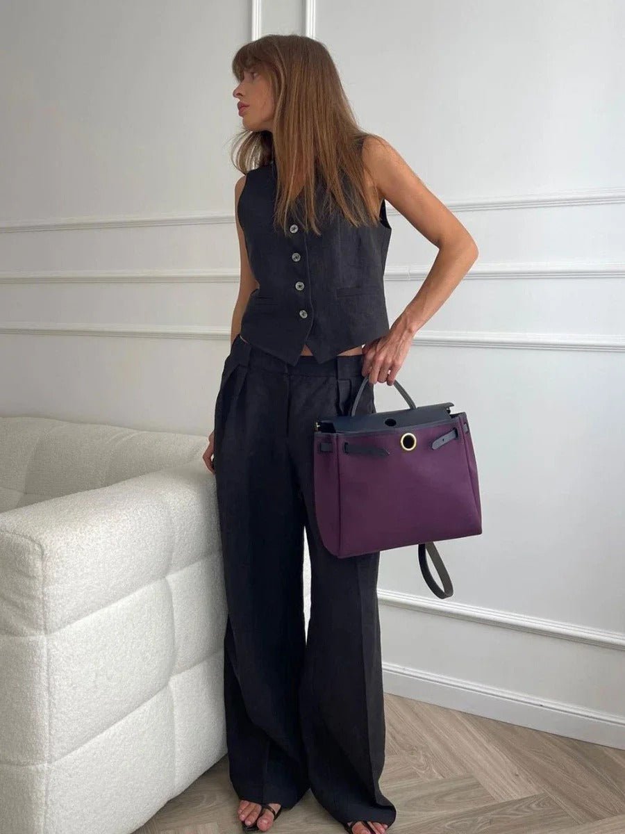 Via | Waistcoat Set with Wide-Leg Trousers and Button Front