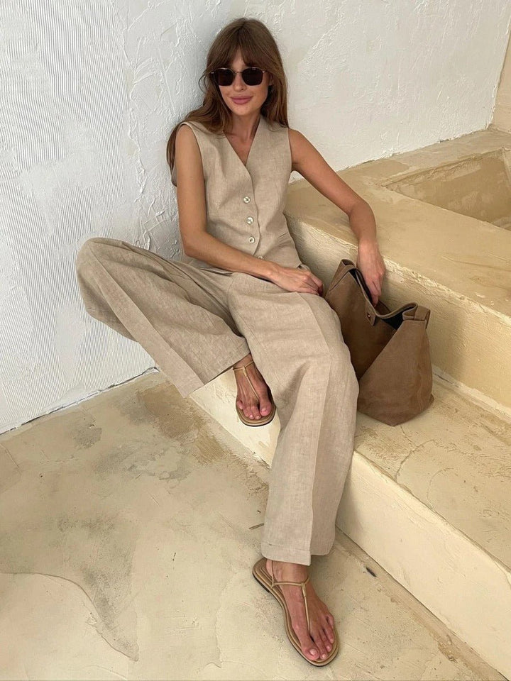 Via | Waistcoat Set with Wide-Leg Trousers and Button Front