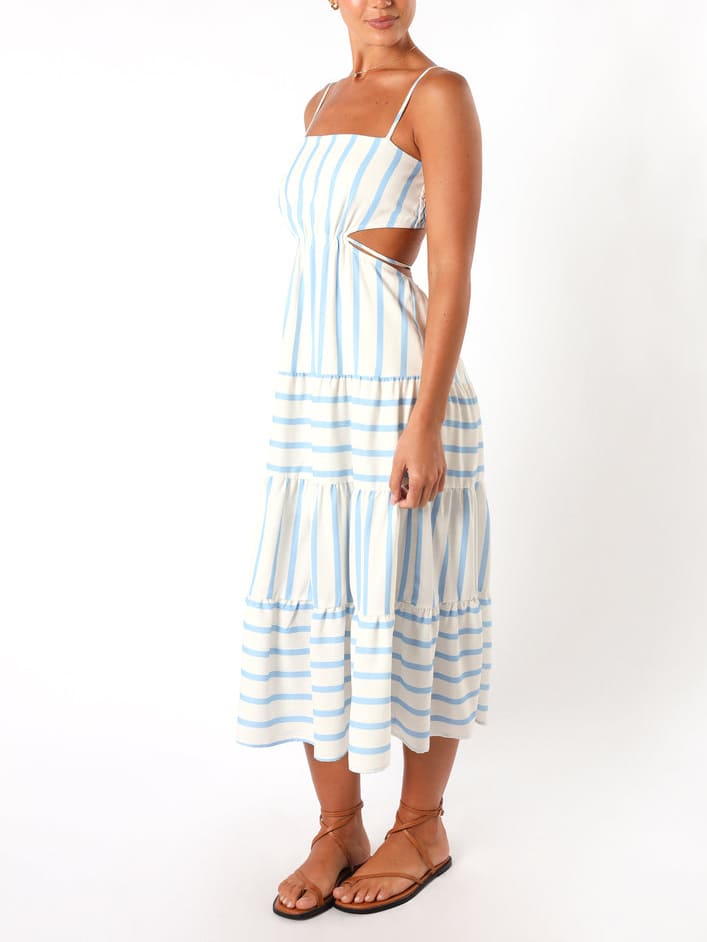 Evelin | Midi Summer Dress with Stripes and Side Cut-Outs