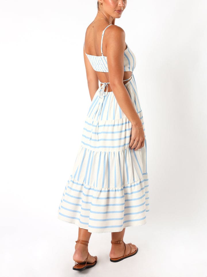 Evelin | Midi Summer Dress with Stripes and Side Cut-Outs