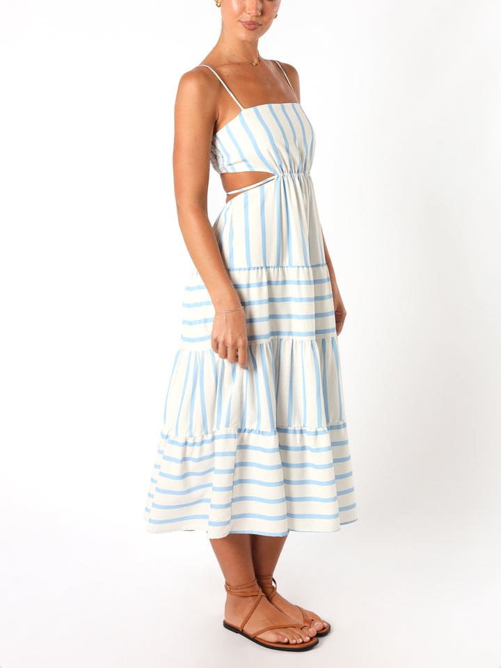 Evelin | Midi Summer Dress with Stripes and Side Cut-Outs