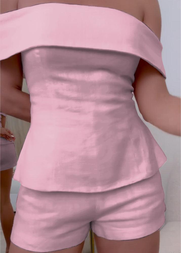 Women's Off Shoulder Two Piece Set with High Waist Shorts