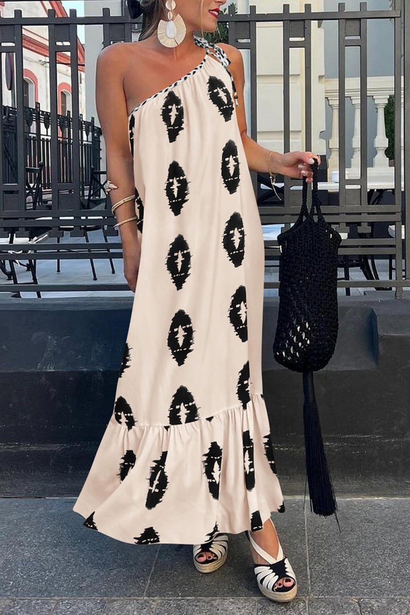 Fiona | Maxi Summer Dress with Geometric Print and One Shoulder