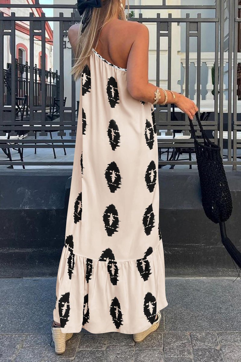 Fiona | Maxi Summer Dress with Geometric Print and One Shoulder