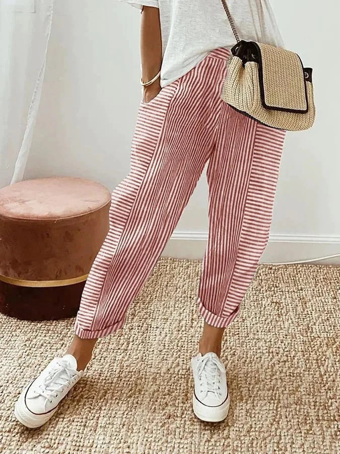 Erin | Striped Trousers with Tapered Fit and Cuffed Hem