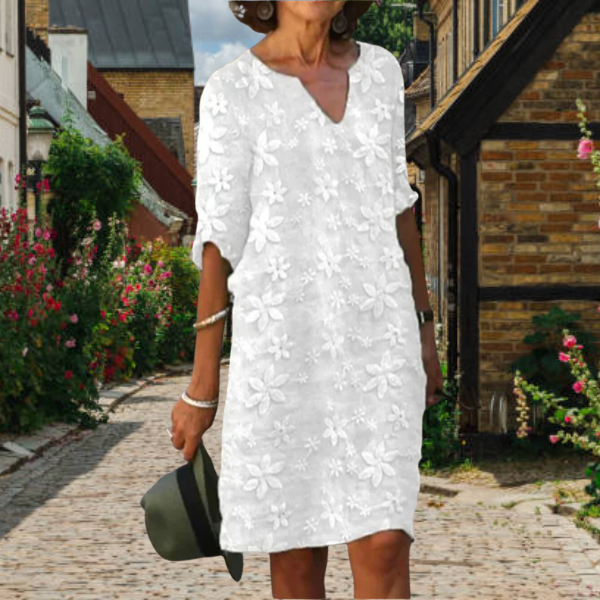 Hazel | Midi Summer Dress with V-Neck and Short Sleeves