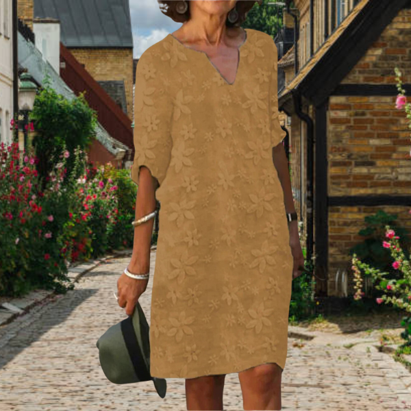 Hazel | Midi Summer Dress with V-Neck and Short Sleeves