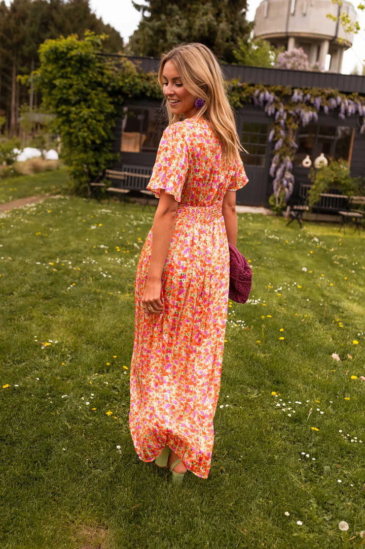 Nancy | Maxi Summer Dress with Floral Print and Pleated Waist