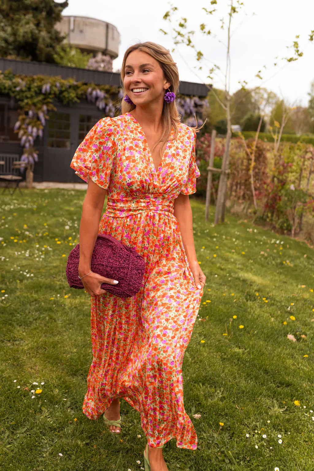 Nancy | Maxi Summer Dress with Floral Print and Pleated Waist