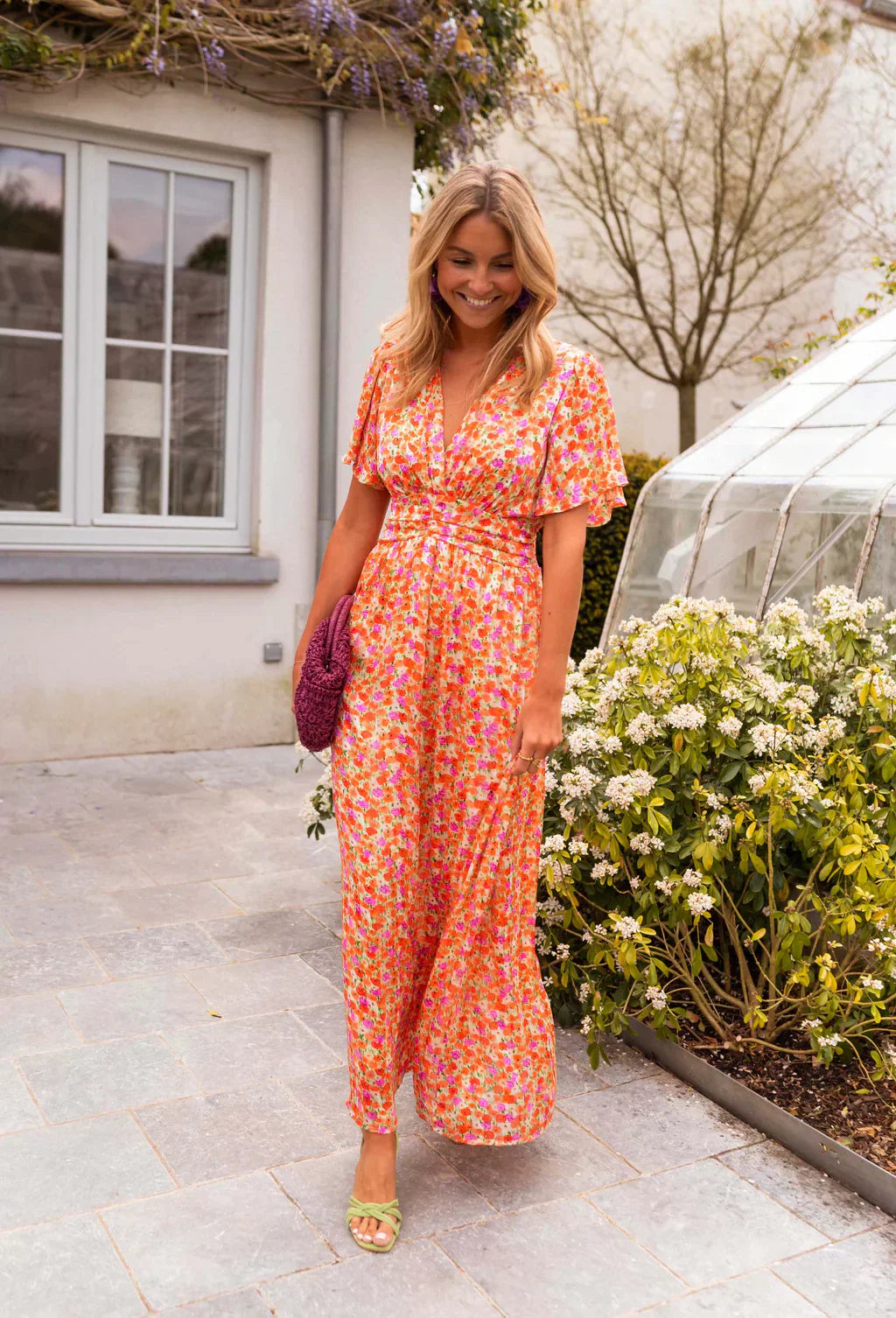 Nancy | Maxi Summer Dress with Floral Print and Pleated Waist