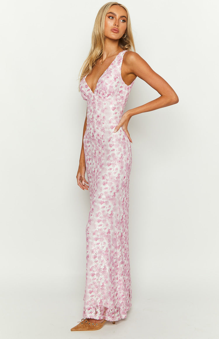 Chloe | Maxi Wedding Guest Dress with Floral Print and Open Back