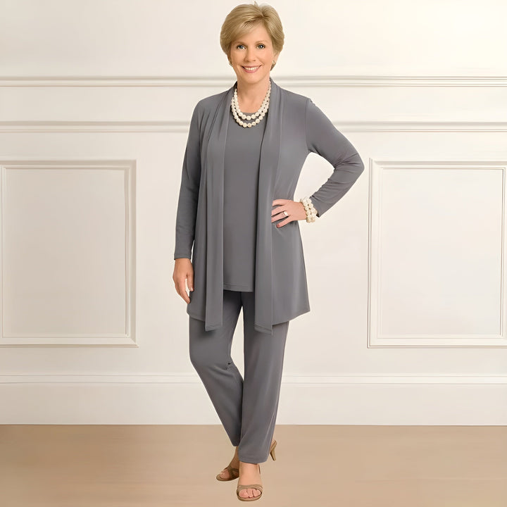 Mara | Three-Piece Occasion Set with Longline Cardigan and Straight-Leg Pants