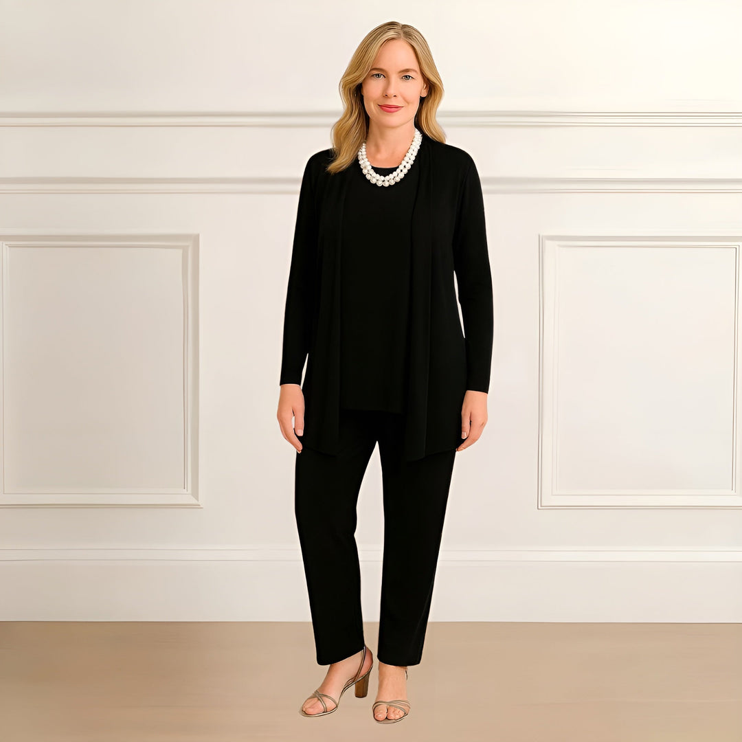 Mara | Three-Piece Occasion Set with Longline Cardigan and Straight-Leg Pants