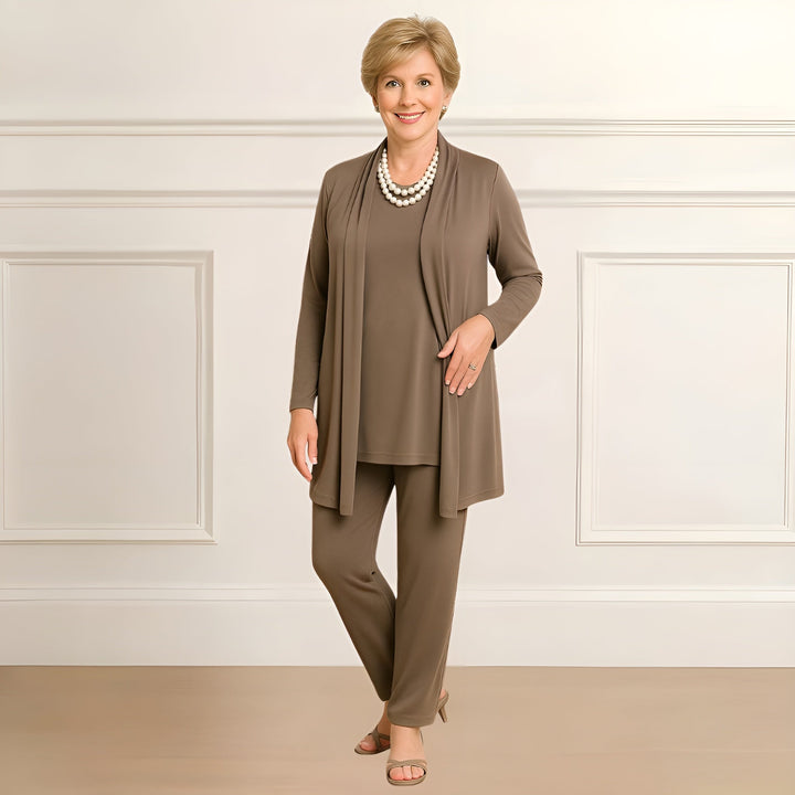 Women's Three Piece Open Front Cardigan and Straight Leg Pants Set