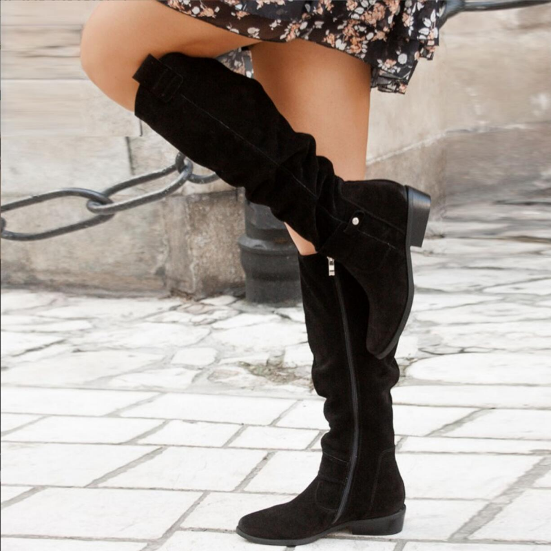 Women's Orthopedic Slouch Knee High Boots with Side Zip