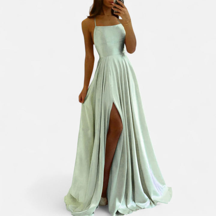 Gabrielle | Maxi Wedding Guest Dress with Thin Straps and Side Slit