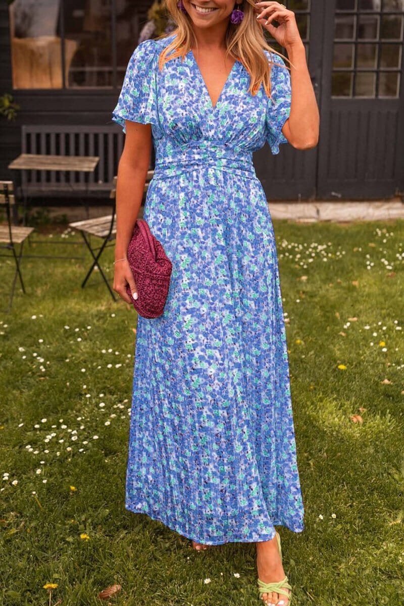 Maya | Maxi Wedding Guest Dress with Floral Print and V-Neck