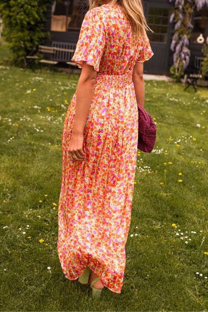 Sandra | Maxi Wedding Guest Dress with Floral Print and V-Neck