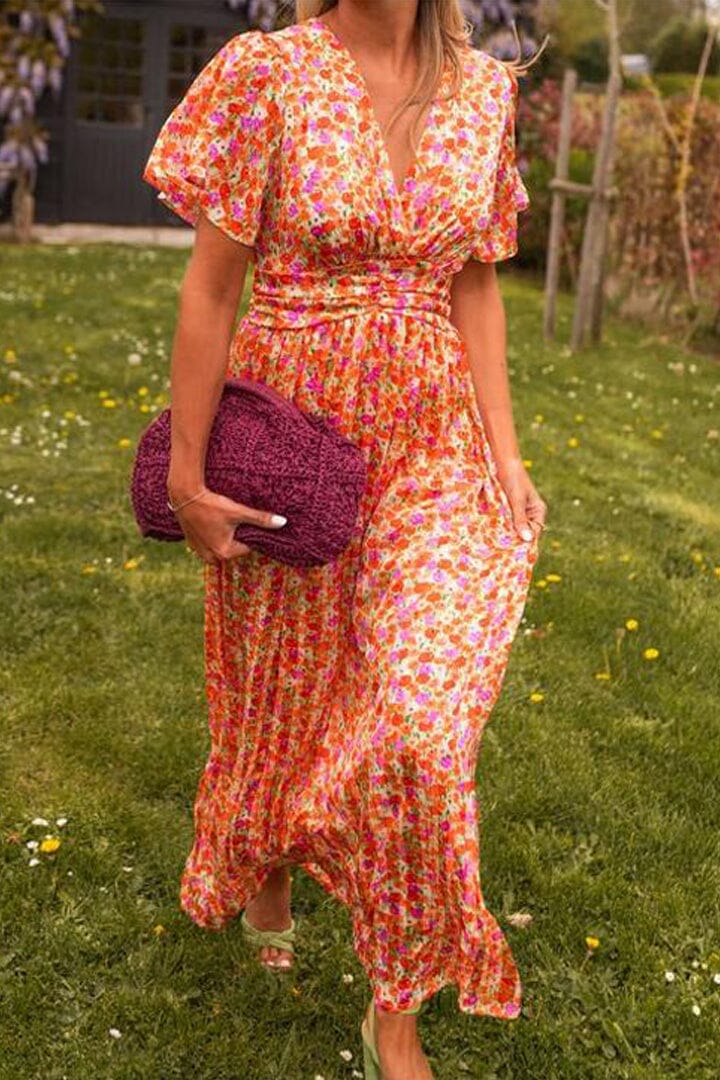 Maya | Maxi Wedding Guest Dress with Floral Print and V-Neck