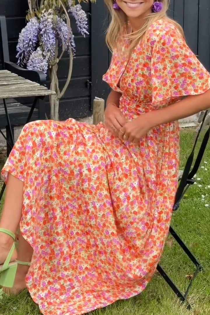 Maya | Maxi Wedding Guest Dress with Floral Print and V-Neck