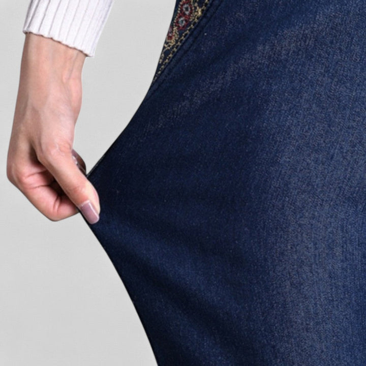 Edna | Straight Leg Trousers with Elastic Waist and Embroidered Pockets