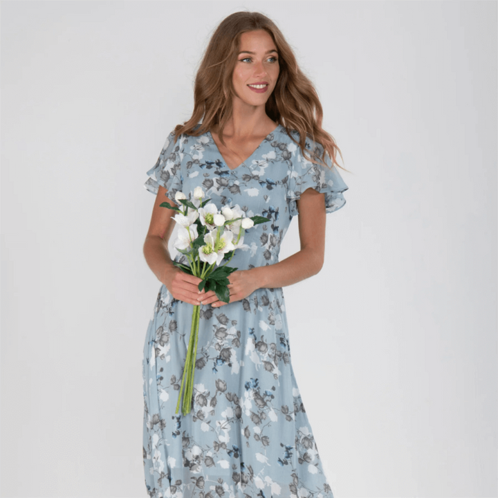 Ann | Maxi Summer Dress with Floral Print and Flutter Sleeves