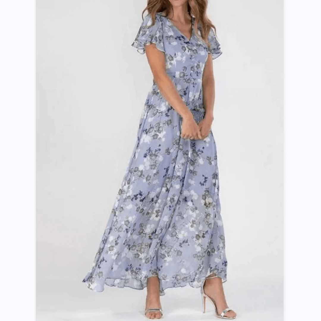 Ann | Maxi Summer Dress with Floral Print and Flutter Sleeves