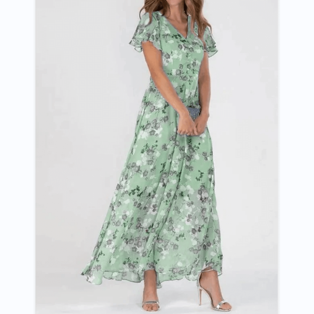 Ann | Maxi Summer Dress with Floral Print and Flutter Sleeves