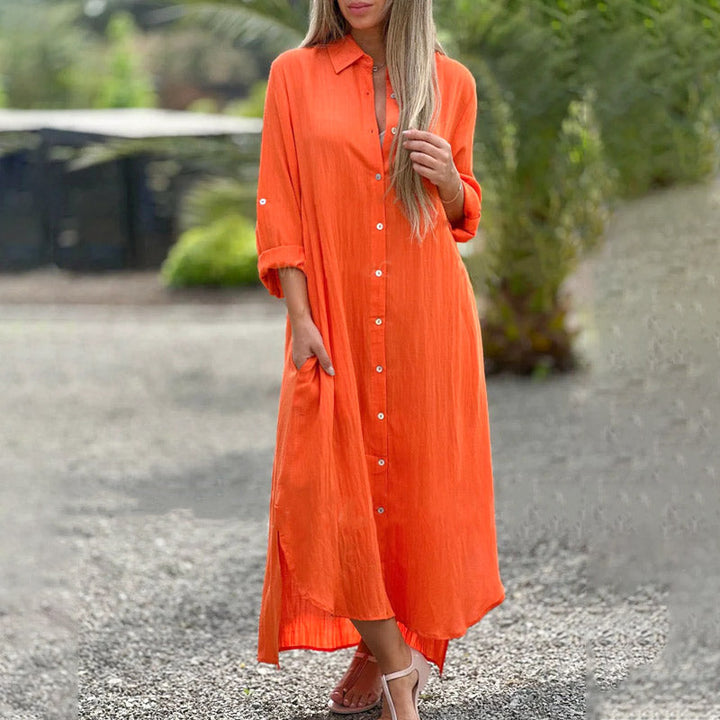 Alexa | Maxi Shirt Dress with Button Front and Long Sleeves