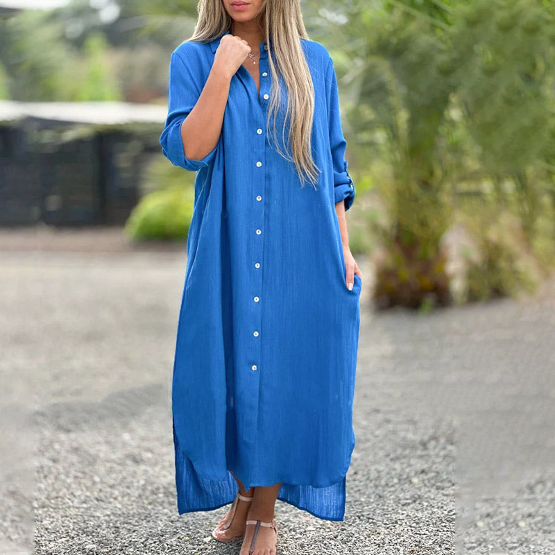 Alexa | Maxi Shirt Dress with Button Front and Long Sleeves