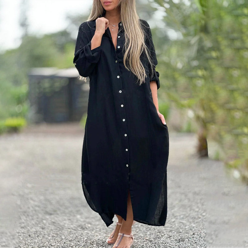 Alexa | Maxi Shirt Dress with Button Front and Long Sleeves