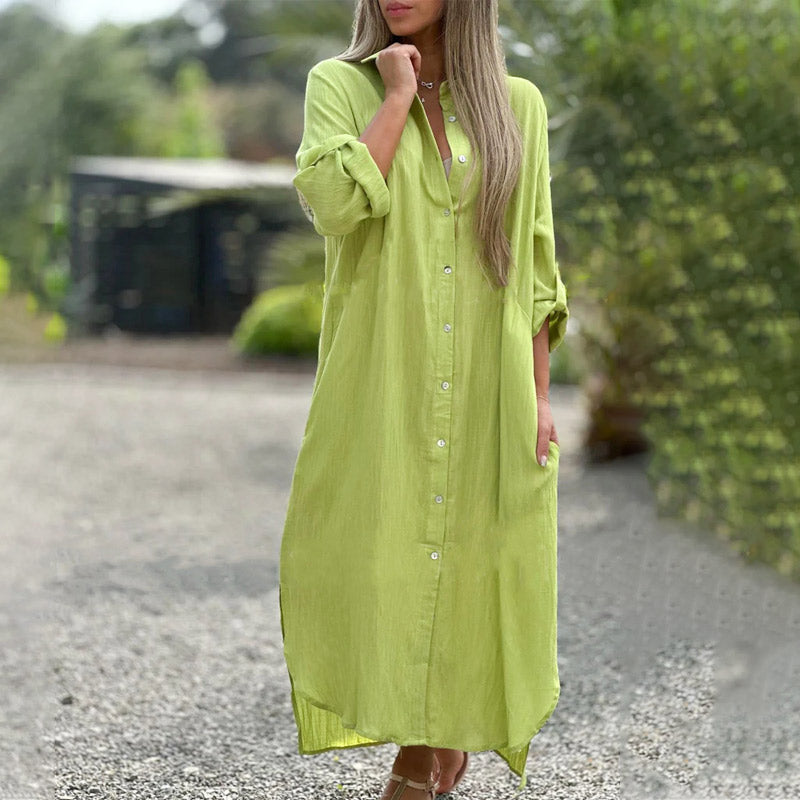 Alexa | Maxi Shirt Dress with Button Front and Long Sleeves