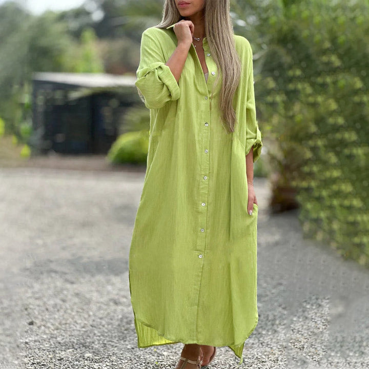 Alexa | Maxi Shirt Dress with Button Front and Long Sleeves