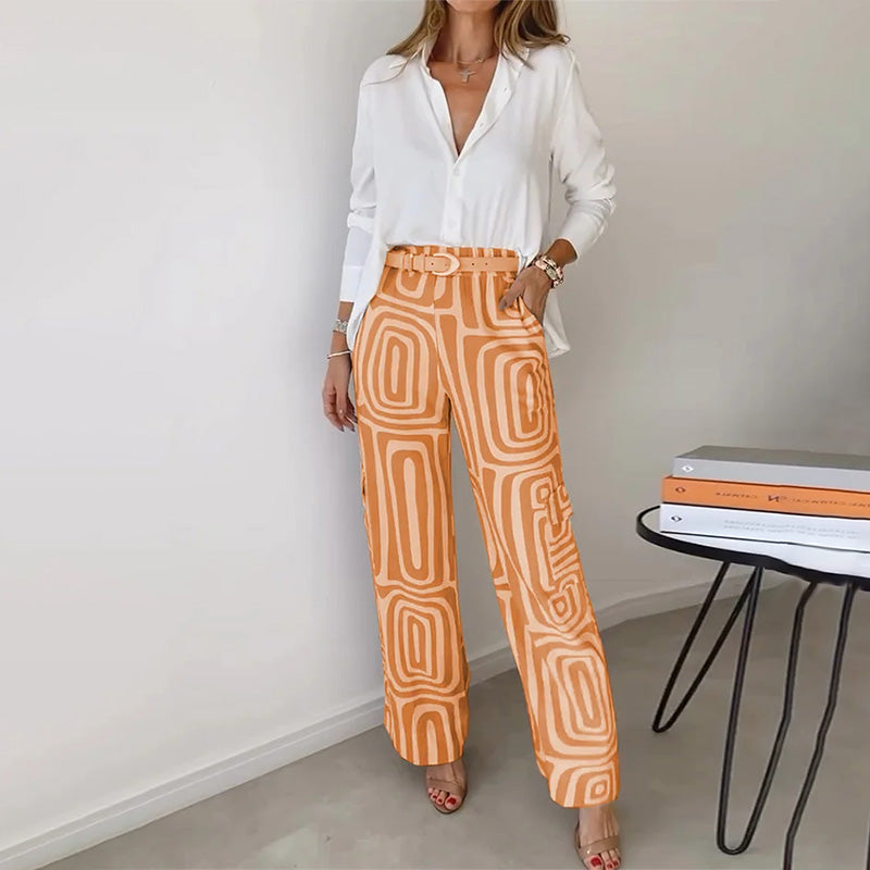 Gina | Wide Leg Trousers with Geometric Print and Straight Cut