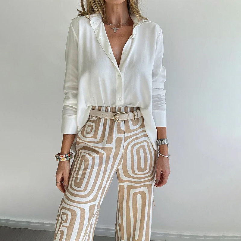 Gina | Wide Leg Trousers with Geometric Print and Straight Cut