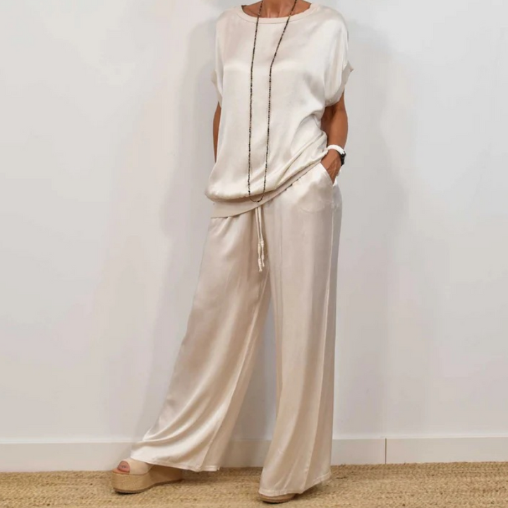 Luna | Matching Set with Wide Leg Trousers and Tie Waist Top