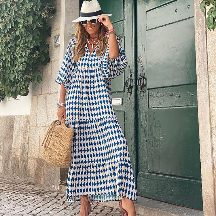 Lucy | Maxi Summer Dress with Boho Print and Puff Sleeves