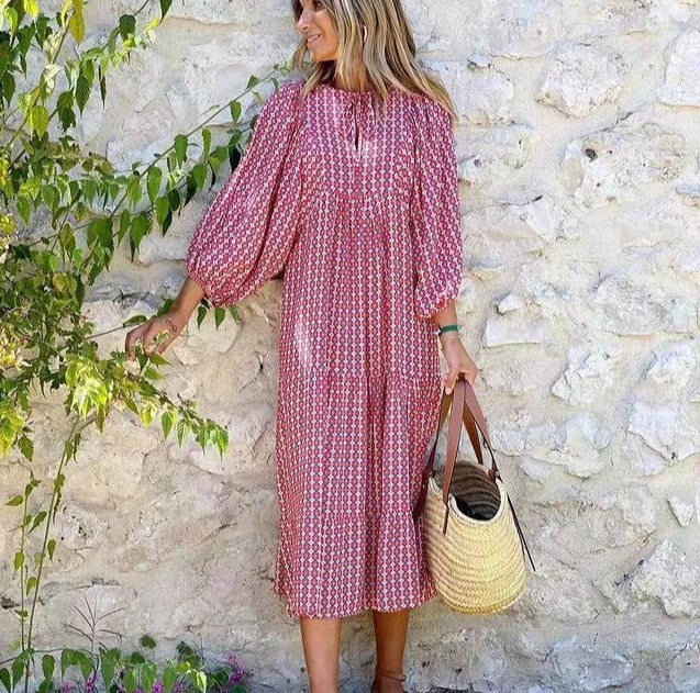Lucy | Maxi Summer Dress with Boho Print and Puff Sleeves