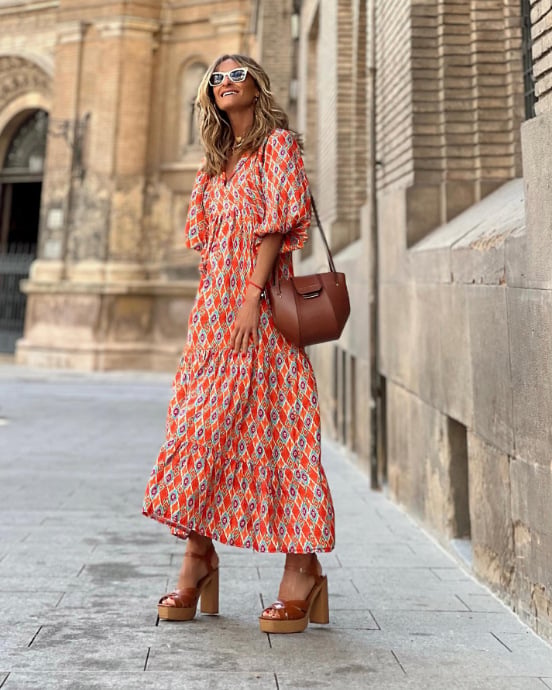 Lucy | Maxi Summer Dress with Boho Print and Puff Sleeves