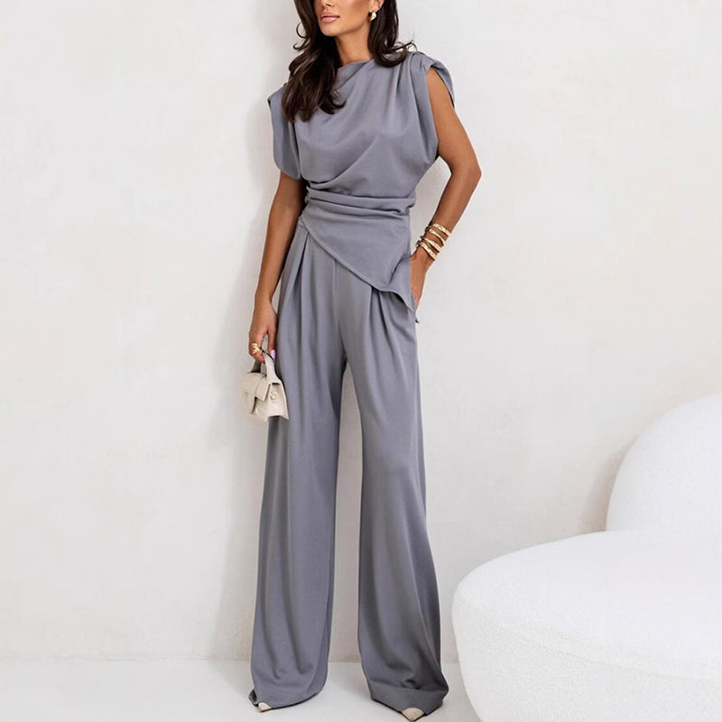 Maya | Co-ord Set with Wide Leg Trousers and Padded Shoulder Top