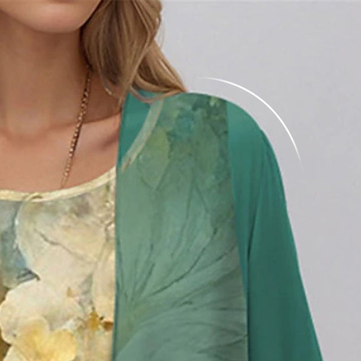 Women's Floral Midi Dress with Open-Front Overlay